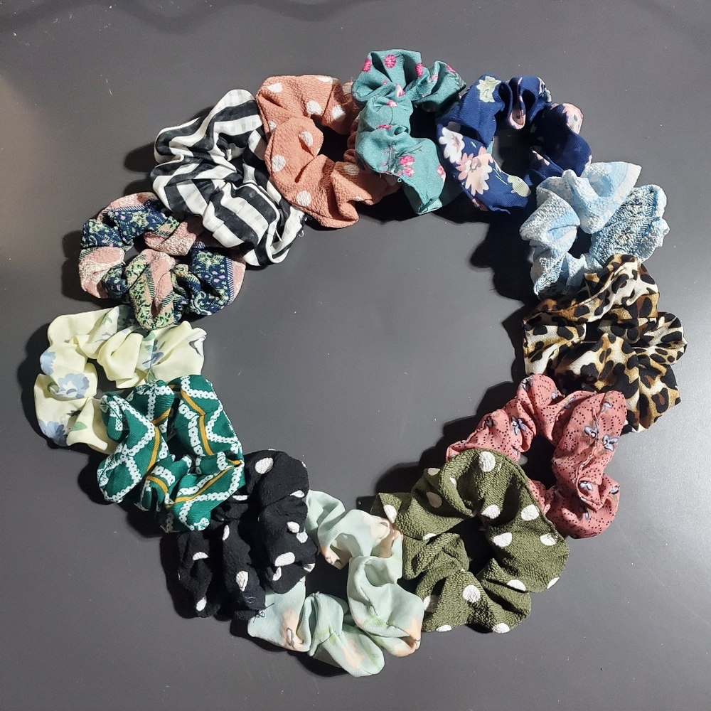Textured Chiffon Scrunchies Multicolored Print‎ Lot Of 13